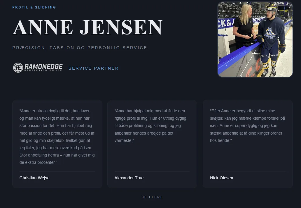 Anne-Jensen website — profil & slibning